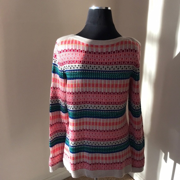 TALBOTS Size M Pink Multi Striped Long Sleeve Sweater - Picture 4 of 6
